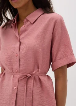 Rose Pink Tie Waist Longline Shirt