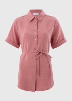 Rose Pink Tie Waist Longline Shirt