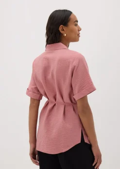 Rose Pink Tie Waist Longline Shirt