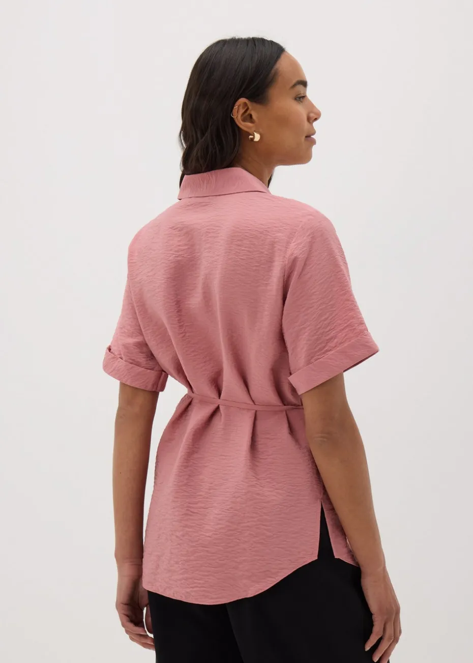 Rose Pink Tie Waist Longline Shirt