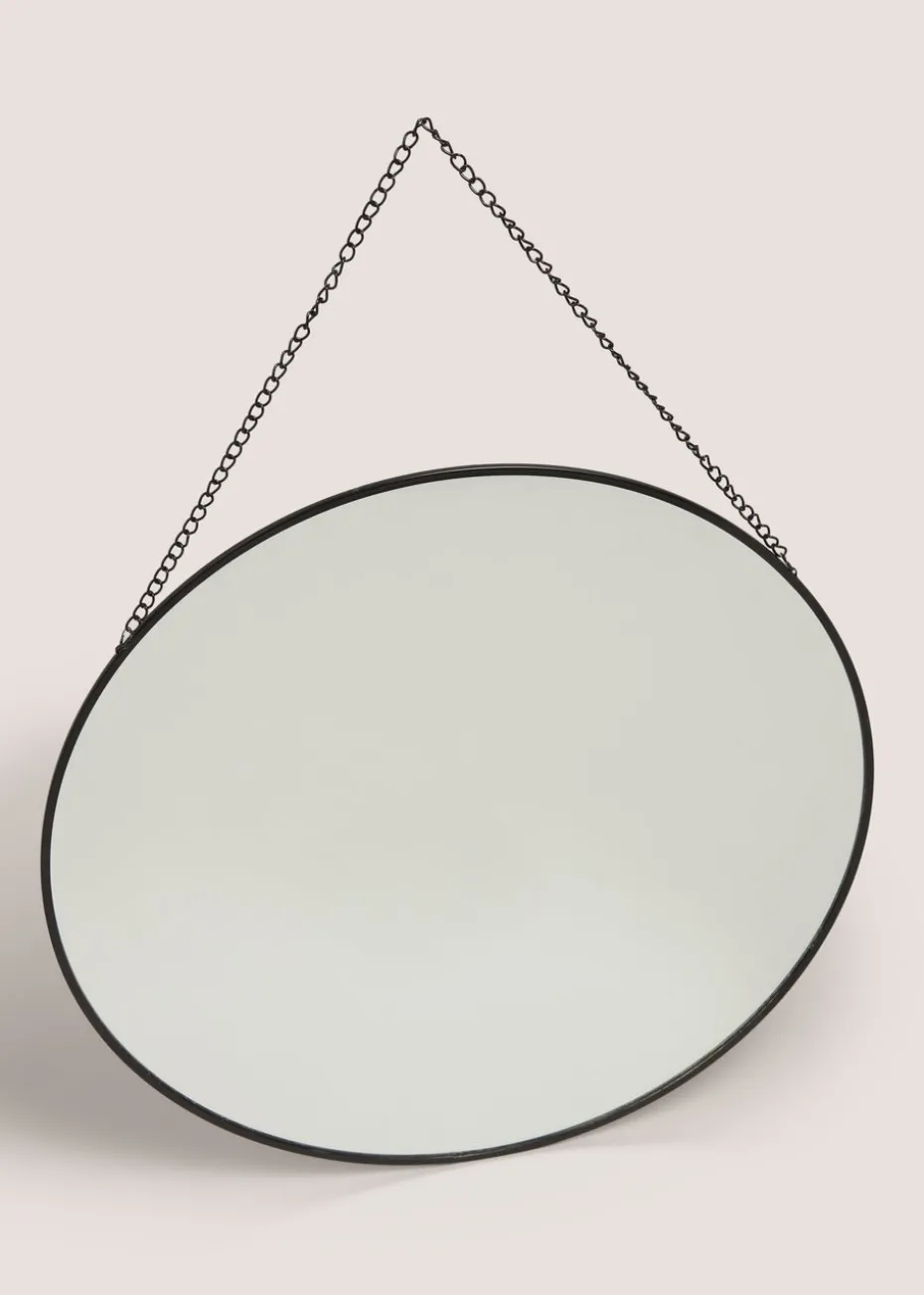 Round Mirror with Black Chain (40cm x40cm x1cm)