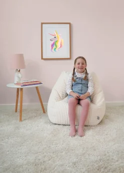 rucomfy Jumbo Cord Big Kids Snuggle Chair Ivory Beanbag
