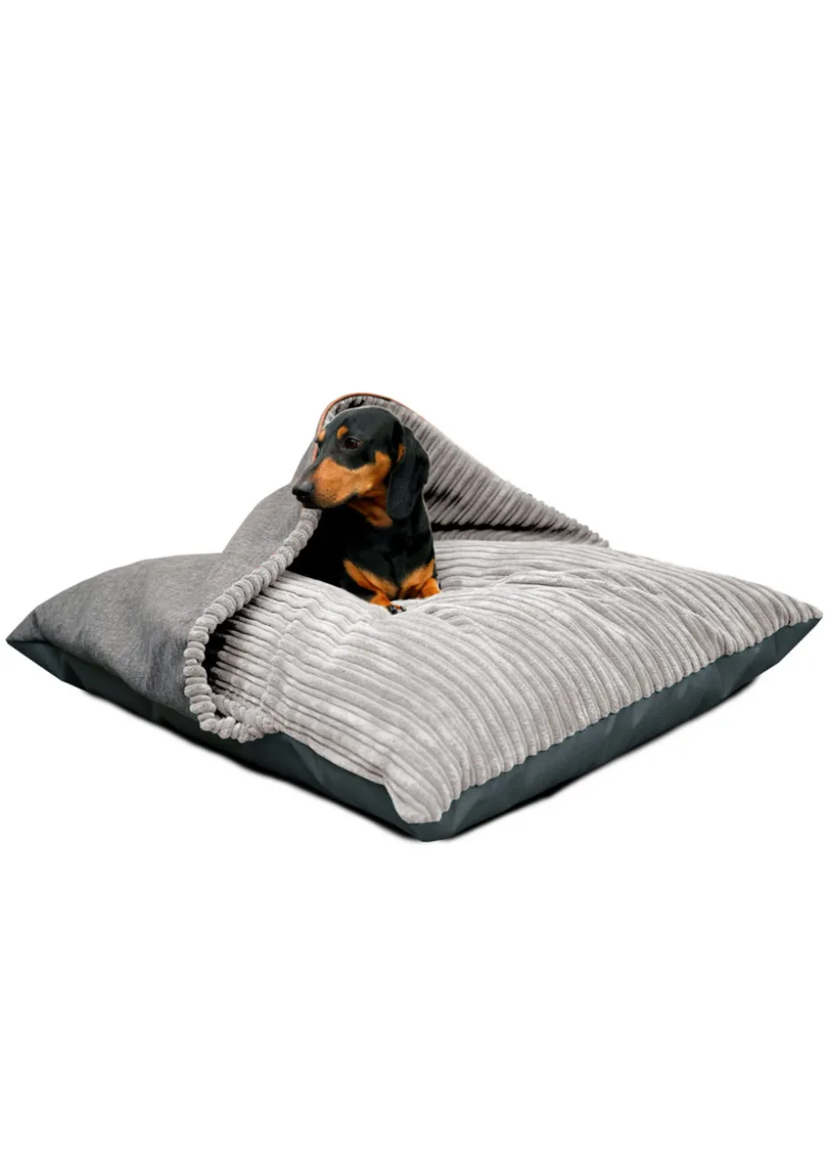 rucomfy Jumbo Cord Burrower Medium Platinum Grey Pet Bed