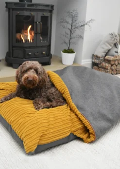 rucomfy Jumbo Cord Burrower Large Mustard Pet Bed