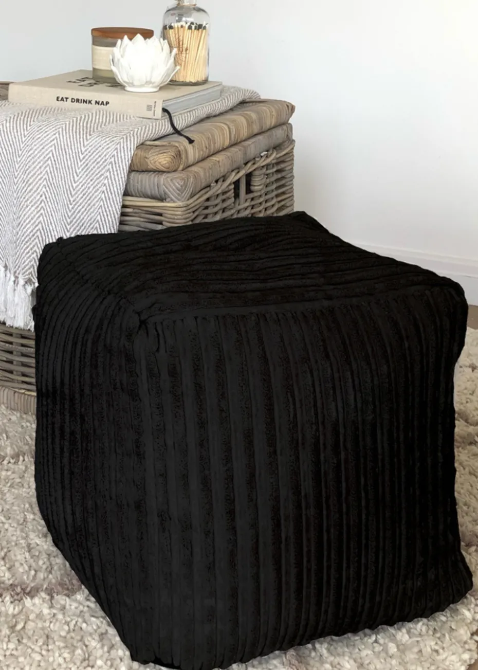 rucomfy Jumbo Cord Cube Black Beanbag