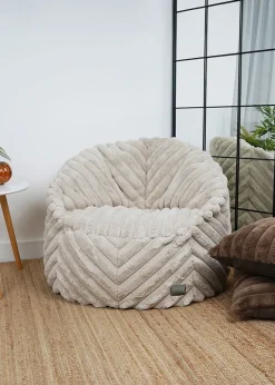 rucomfy Ribbed Faux Fur Zen Chair Cream Beanbag