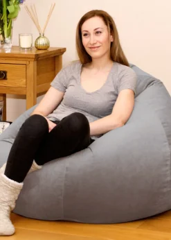 rucomfy Velvet Slouchbag Pebble Grey Beanbag