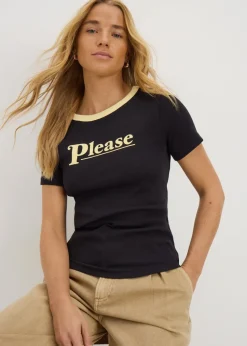 Sabrina Carpenter Black Please Ribbed T Shirt