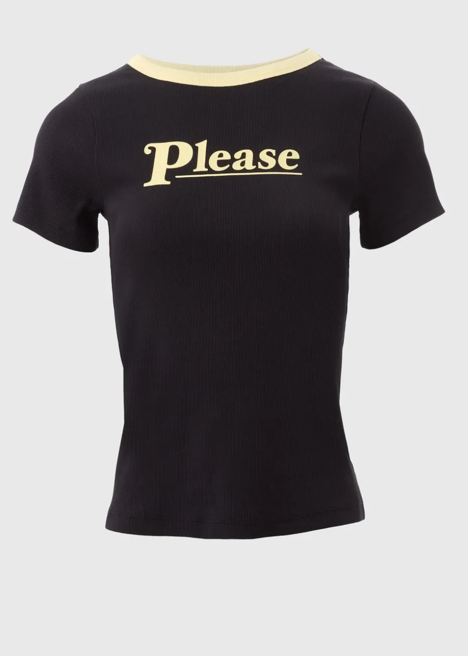 Sabrina Carpenter Black Please Ribbed T Shirt