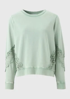 Sage Green Acid Wash Broderie Detail Sweatshirt