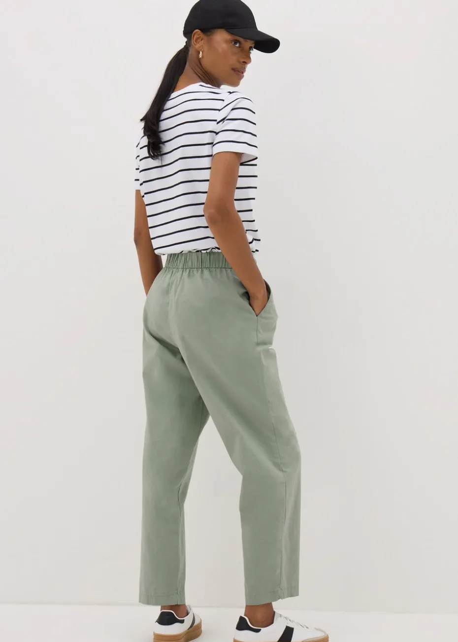 Sage Green Cotton Tapered Trousers