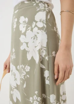 Sage Green Floral Flared Hem Midaxi Skirt