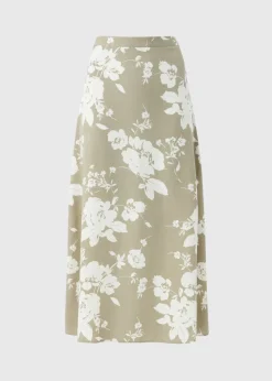 Sage Green Floral Flared Hem Midaxi Skirt