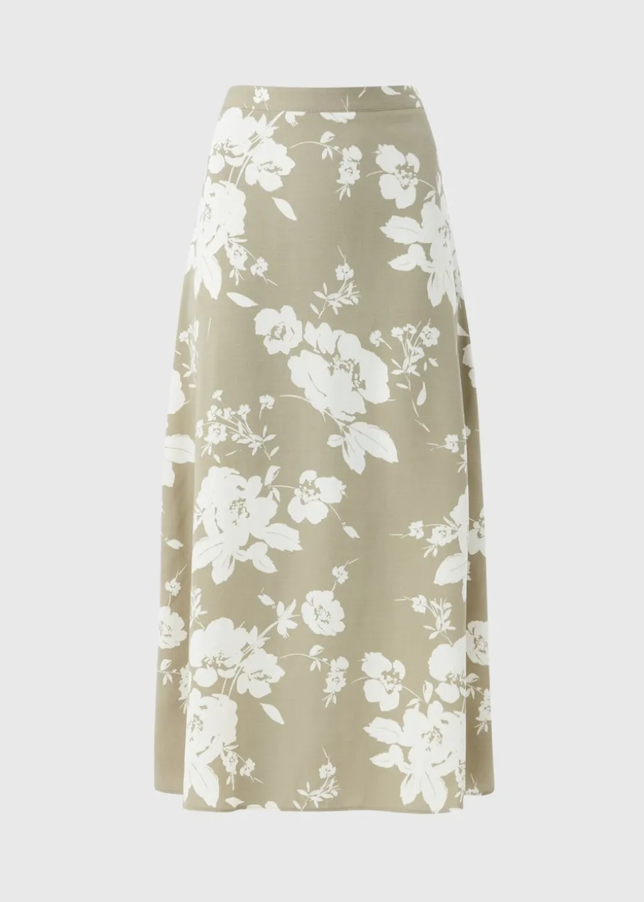 Sage Green Floral Flared Hem Midaxi Skirt