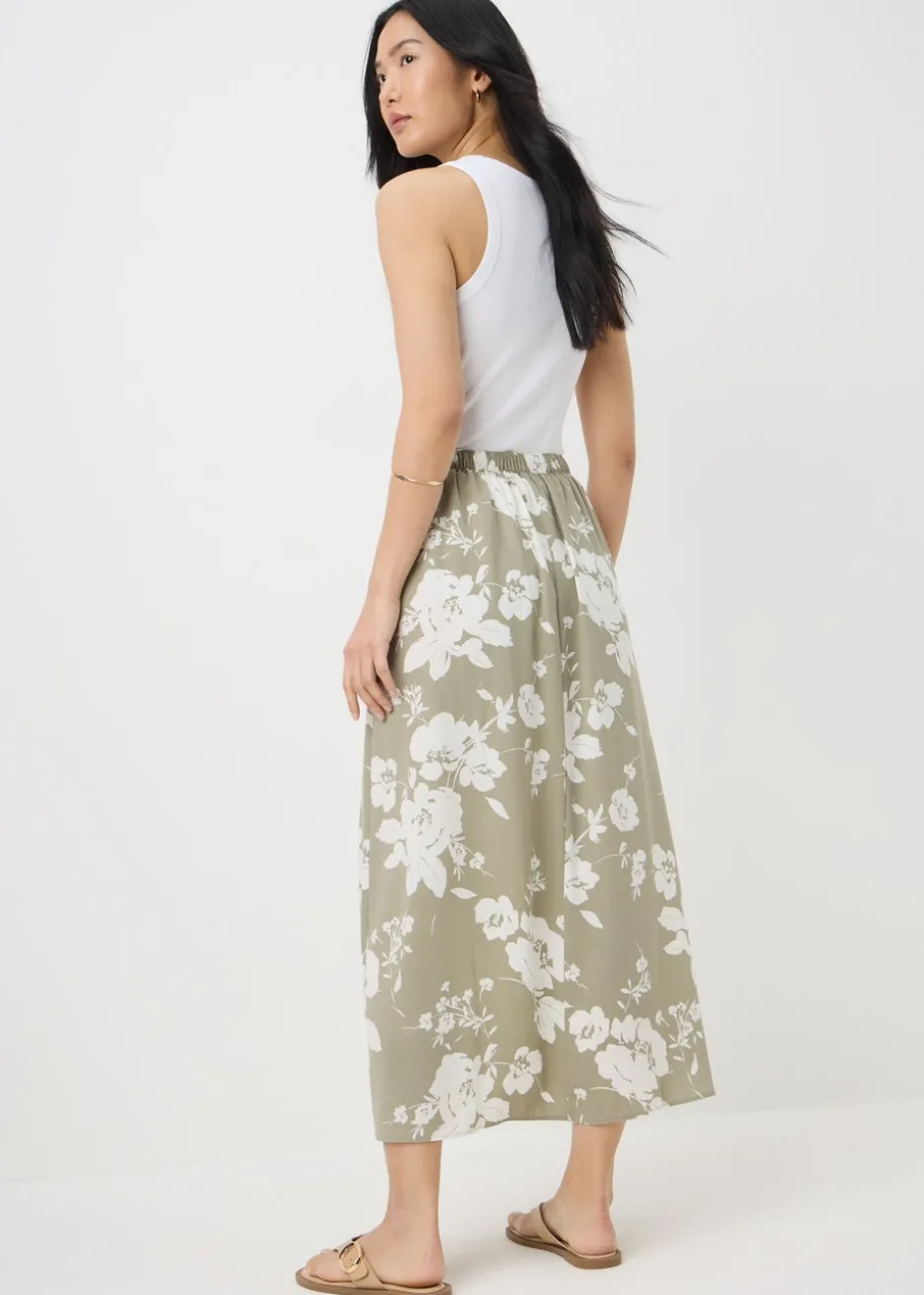 Sage Green Floral Flared Hem Midaxi Skirt