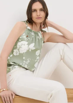 Sage Green Floral High Neck Tie Cami Top