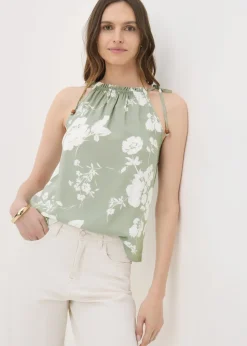 Sage Green Floral High Neck Tie Cami Top