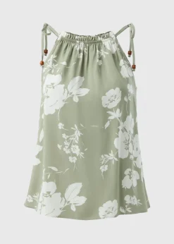 Sage Green Floral High Neck Tie Cami Top