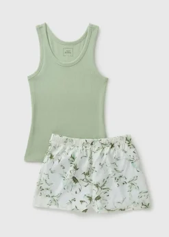 Sage Green Floral Shorts & Vest Pyjama Set