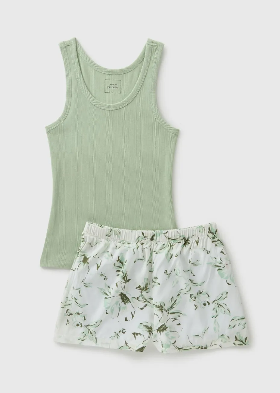 Sage Green Floral Shorts & Vest Pyjama Set