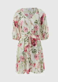 Sage Green Floral Tie Waist Mini Dress
