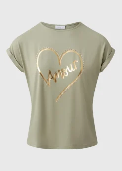 Sage Green Heart Stud T-Shirt