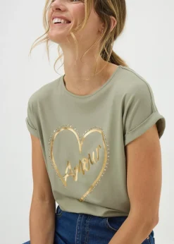 Sage Green Heart Stud T-Shirt