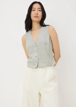 Sage Green Linen Blend Button Up Vest Top