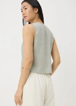 Sage Green Linen Blend Button Up Vest Top