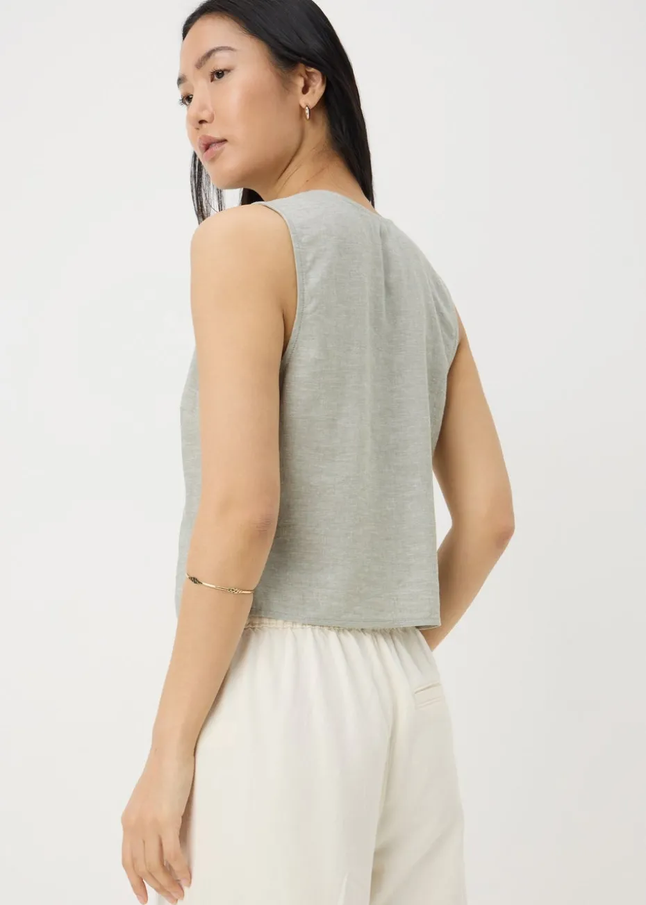 Sage Green Linen Blend Button Up Vest Top