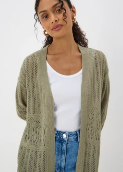 Sage Green Pointelle Longline Cardigan