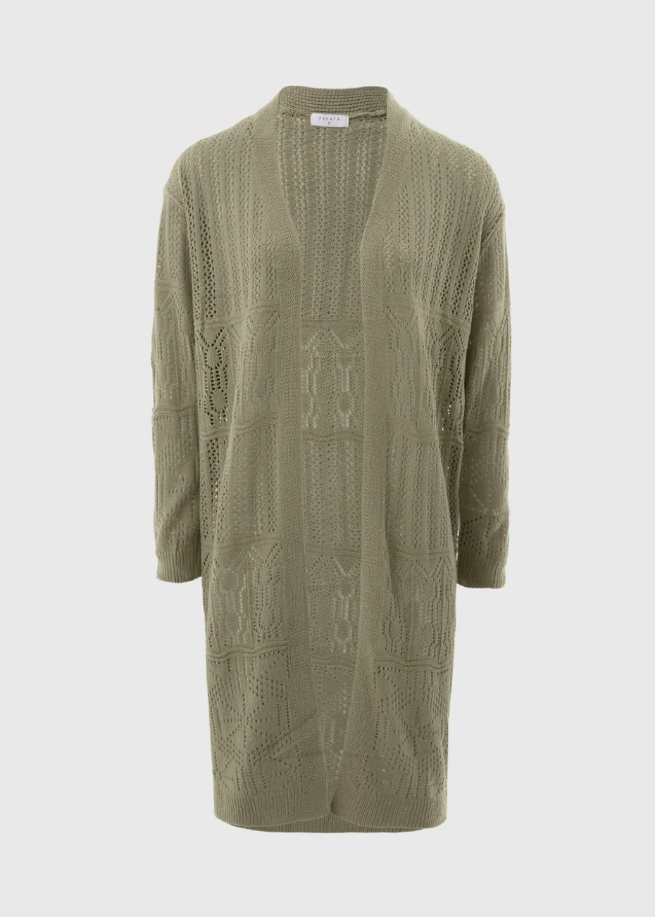 Sage Green Pointelle Longline Cardigan