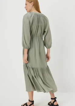 Sage Green Raglan Shirt Midi Dress