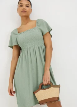 Sage Green Shirred Mini Dress