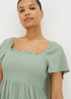 Sage Green Shirred Mini Dress