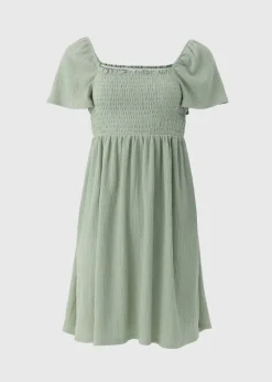 Sage Green Shirred Mini Dress