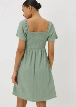 Sage Green Shirred Mini Dress