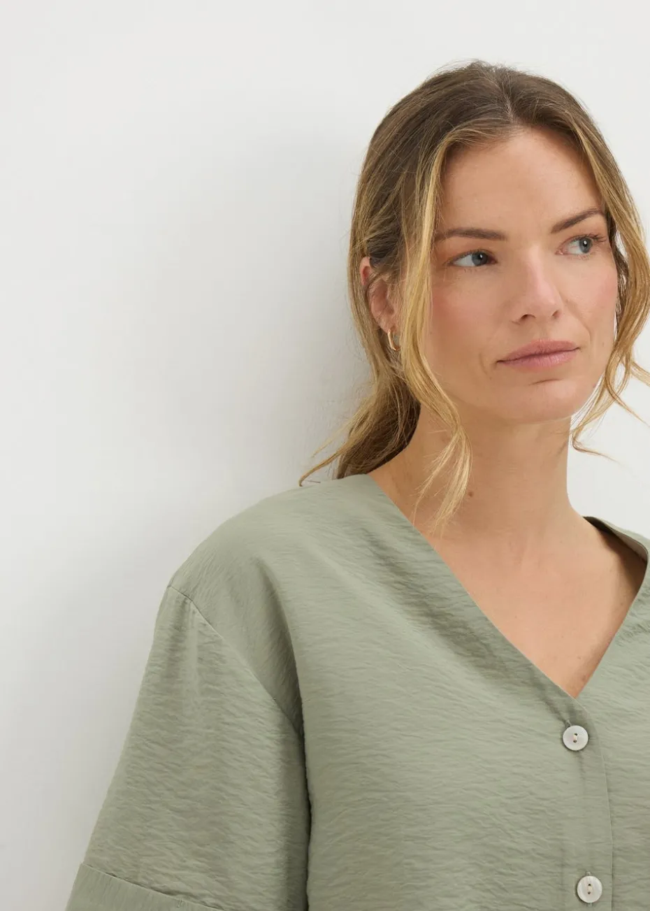 Sage Green Short Sleeve V-Neck Shirt