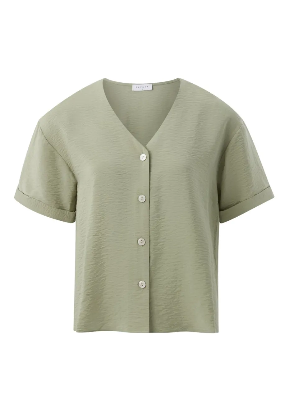 Sage Green Short Sleeve V-Neck Shirt