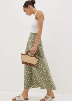 Sage Green Spot Flared Hem Midaxi Skirt