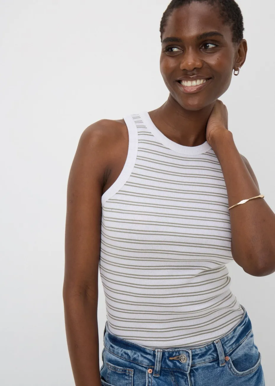 Sage Green Stripe High Neck Vest Top