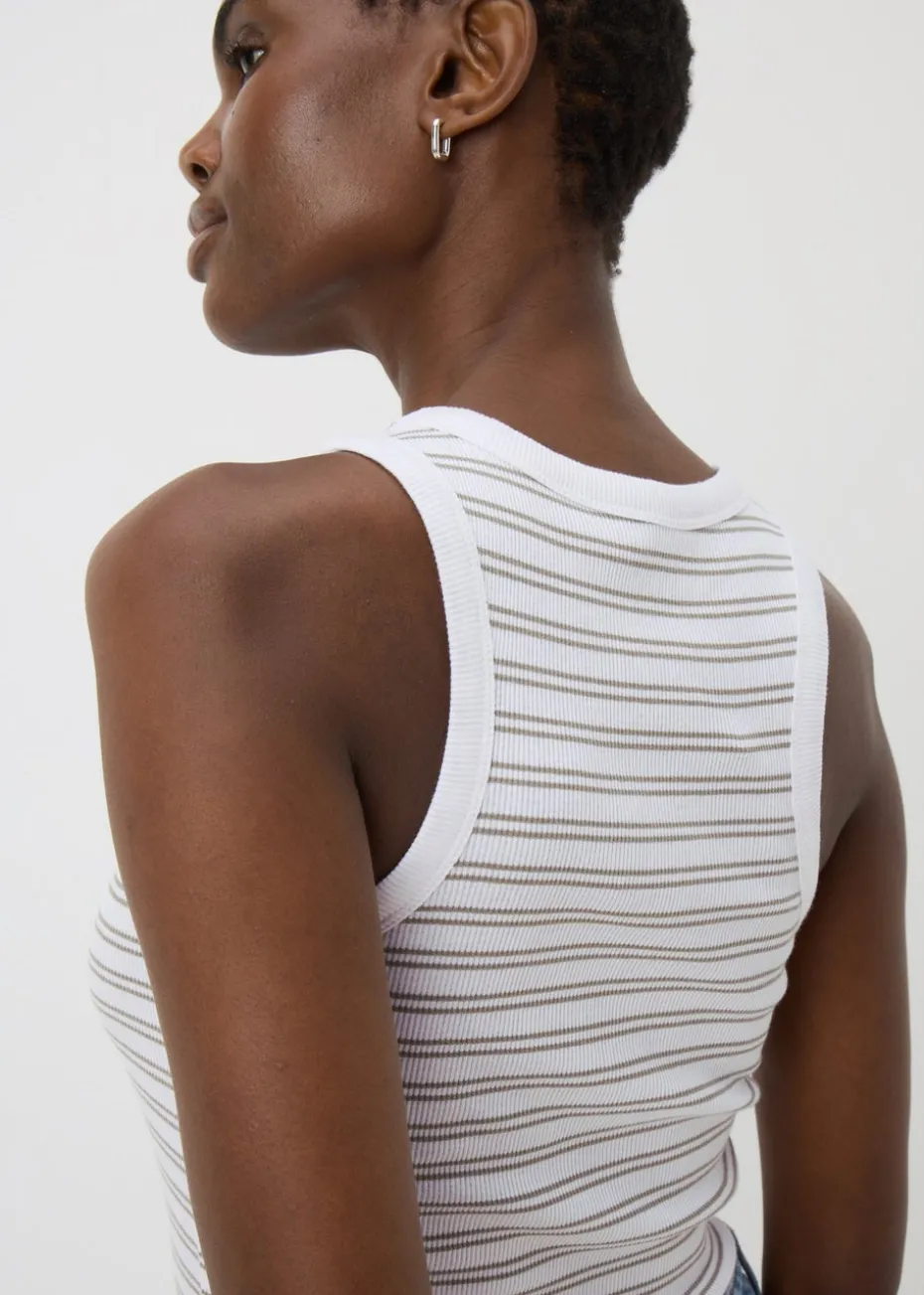 Sage Green Stripe High Neck Vest Top