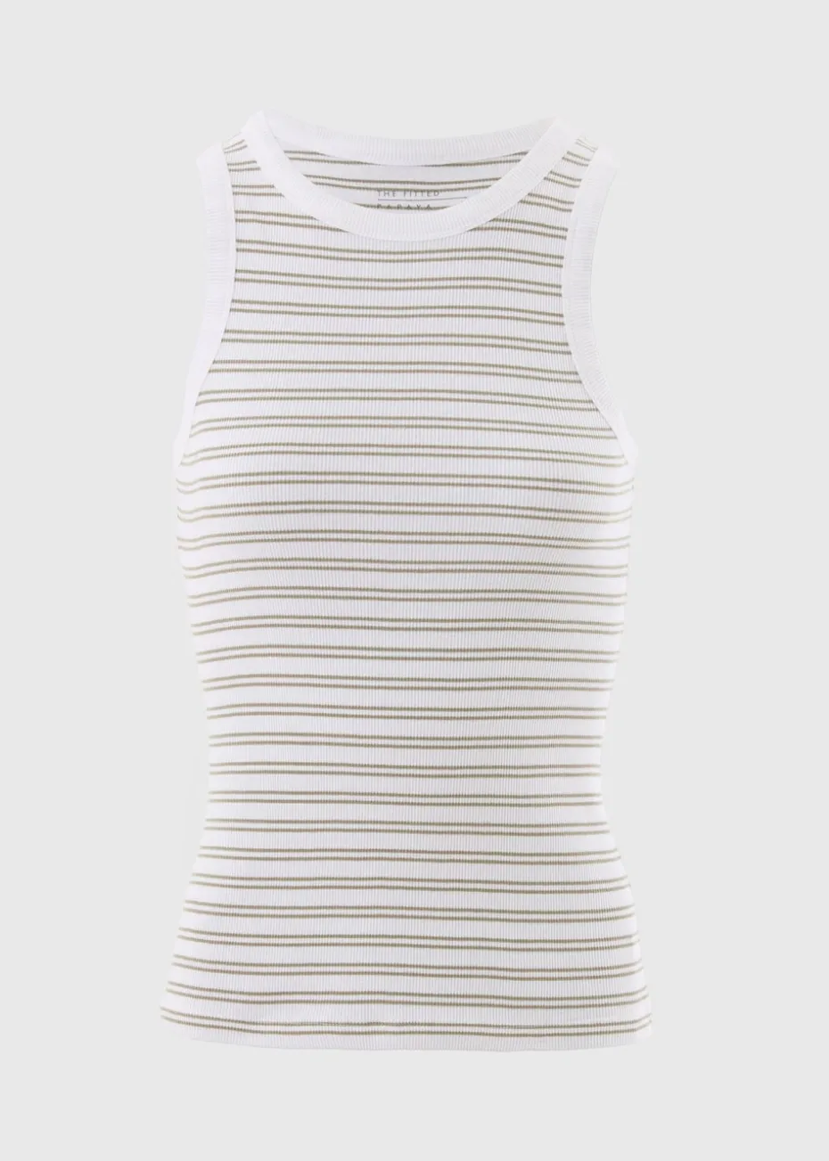 Sage Green Stripe High Neck Vest Top