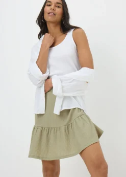 Sage Green Textured Tiered Mini Skirt