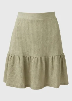 Sage Green Textured Tiered Mini Skirt