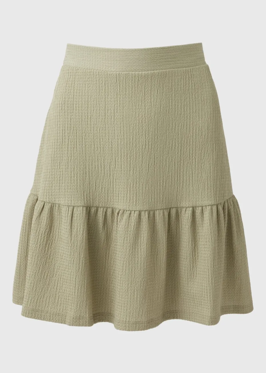 Sage Green Textured Tiered Mini Skirt