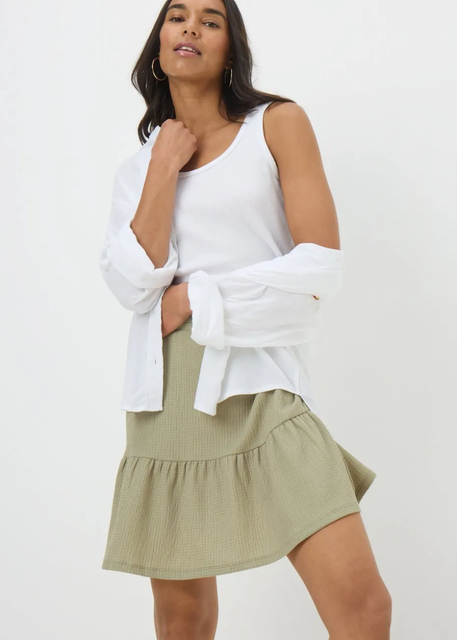 Sage Green Textured Tiered Mini Skirt