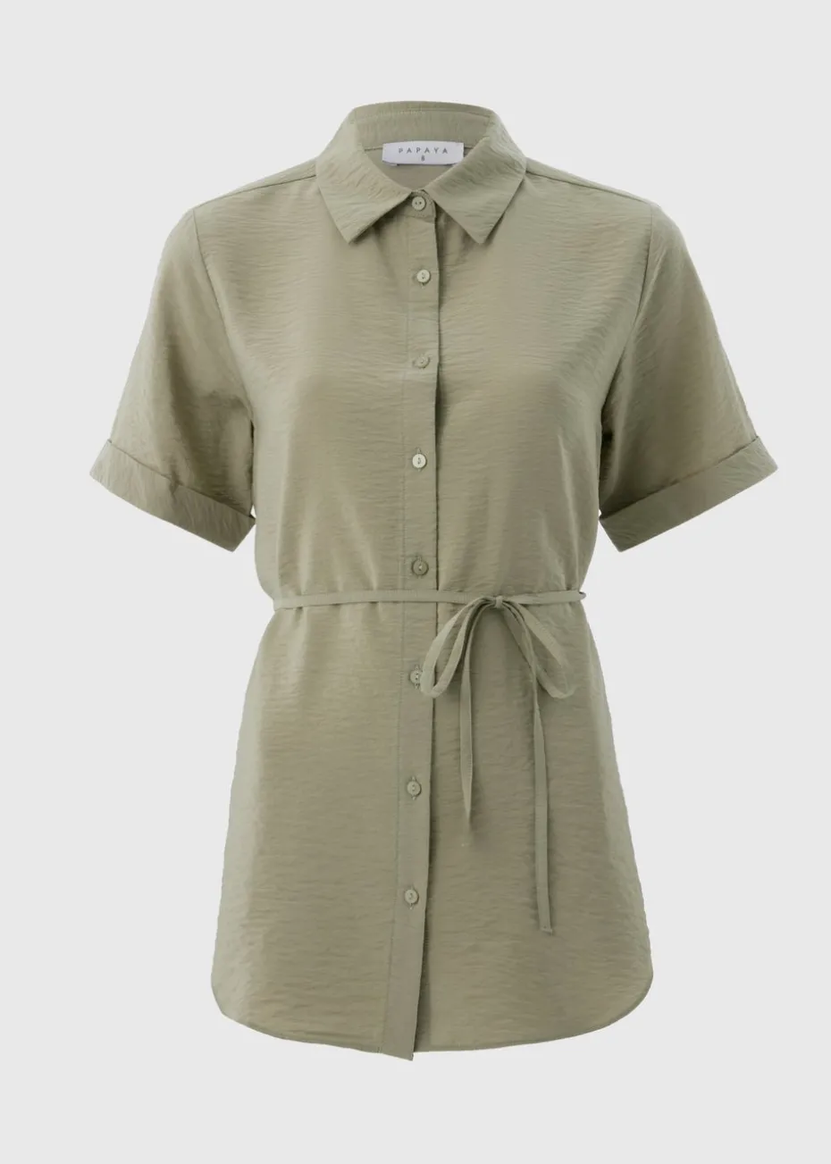 Sage Green Tie Waist Longline Shirt