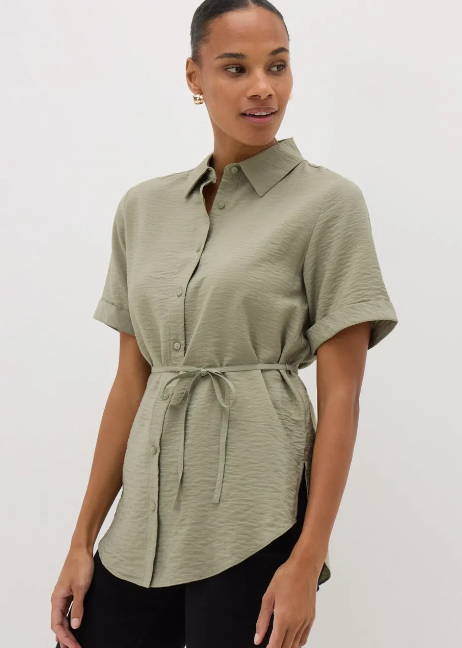 Sage Green Tie Waist Longline Shirt