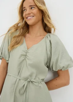 Sage Green Tie Waist Mini Dress